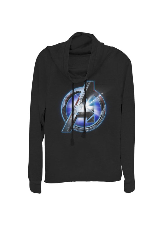 Junior's Marvel Avengers: Endgame Arc Reactor Logo Cowl Neck Sweatshirt Black Medium