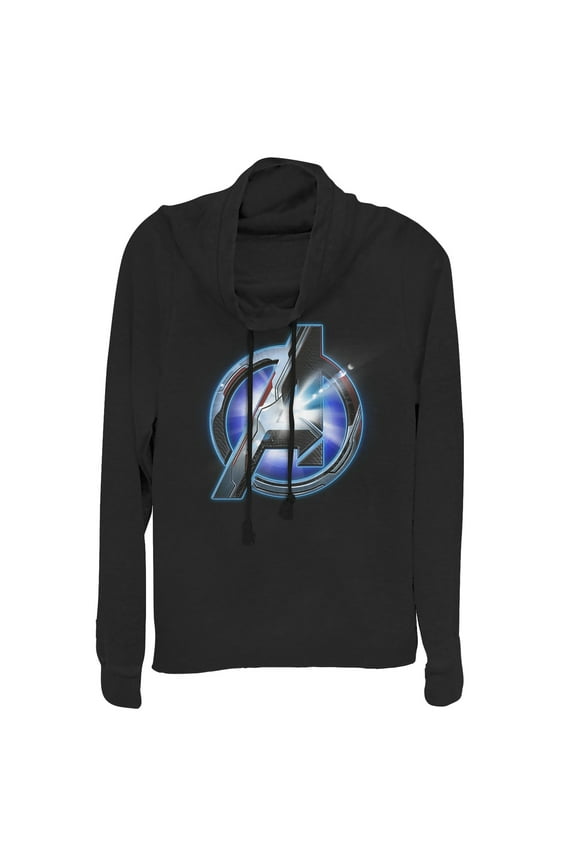 Junior's Marvel Avengers: Endgame Arc Reactor Logo Cowl Neck Sweatshirt Black Small