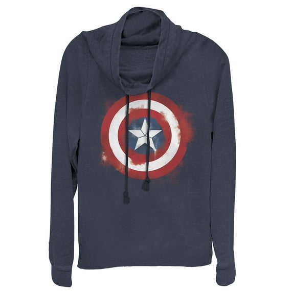 Junior's Marvel Avengers: Endgame Cap Smudged Shield Cowl Neck Sweatshirt Navy Blue 2X Large