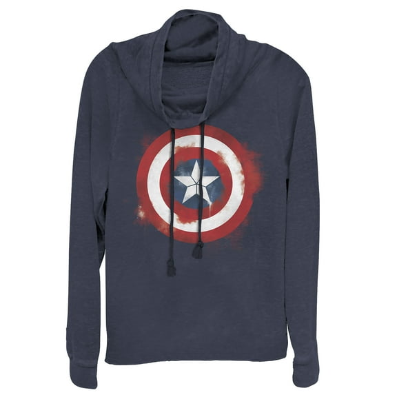 Junior's Marvel Avengers: Endgame Cap Smudged Shield  Cowl Neck Sweatshirt Navy Blue 2X Large