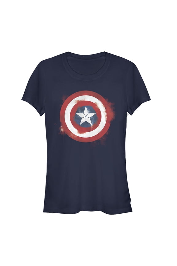 Junior's Marvel Avengers: Endgame Cap Smudged Shield Graphic Tee Navy Blue Medium