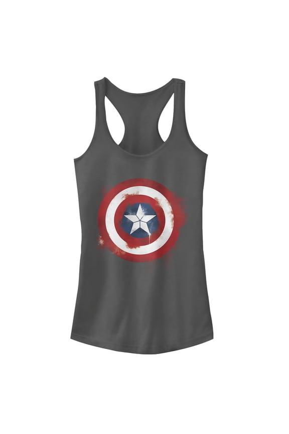 Junior's Marvel Avengers: Endgame Cap Smudged Shield Racerback Tank Top Charcoal Small