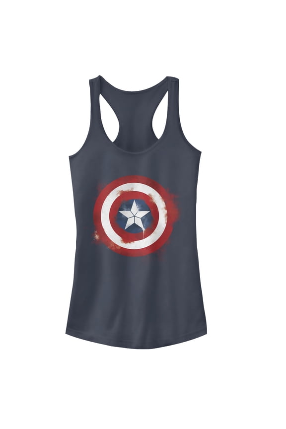 Junior's Marvel Avengers: Endgame Cap Smudged Shield Racerback Tank Top Indigo Large