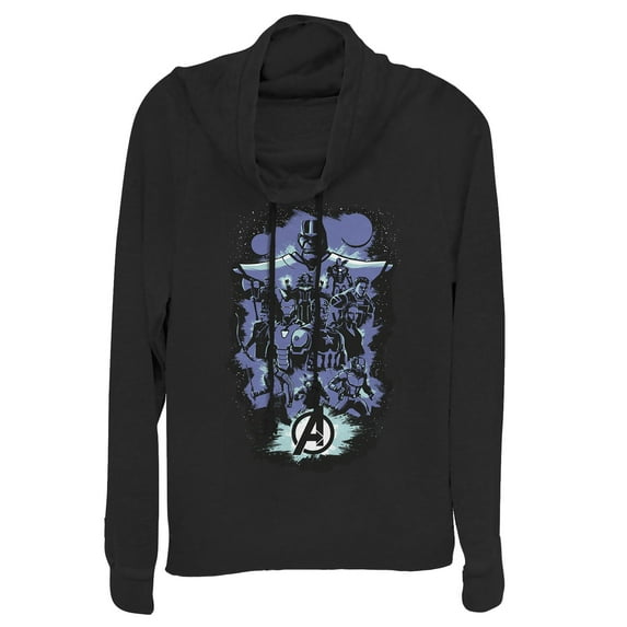 Junior's Marvel Avengers: Endgame Galactic Cartoon Cowl Neck Sweatshirt Black Large