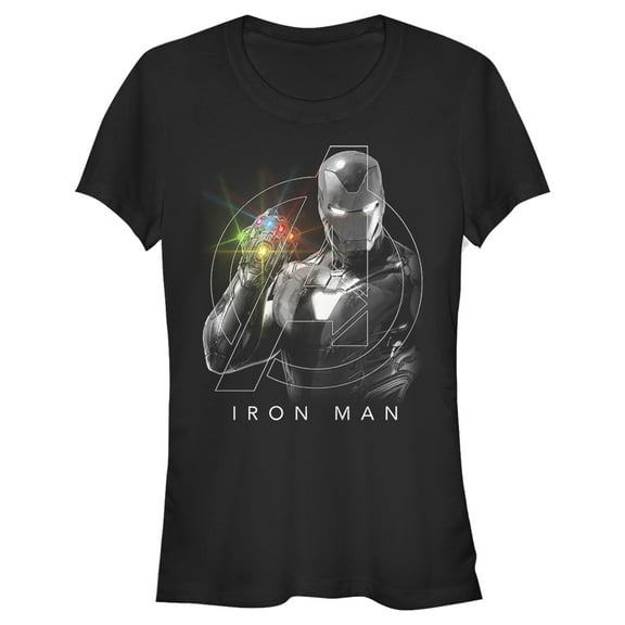 Junior's Marvel Avengers: Endgame Glowing Stones Logo Overlay Portrait Graphic Tee Black Medium