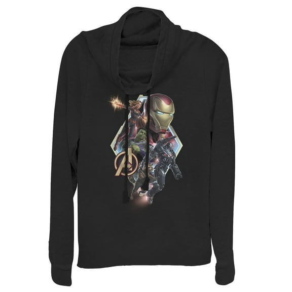 Junior's Marvel Avengers: Endgame Hero Diamond Frame Cowl Neck Sweatshirt Black Medium