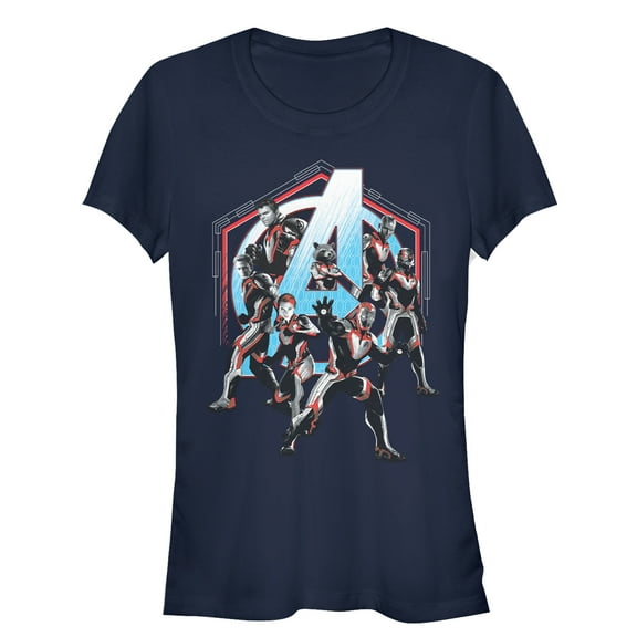 Junior's Marvel Avengers: Endgame Hero Hexagon Frame  Graphic Tee Navy Blue Large