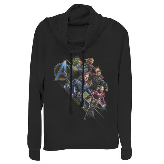 Junior's Marvel Avengers: Endgame Hero Streaks Cowl Neck Sweatshirt Black X Large