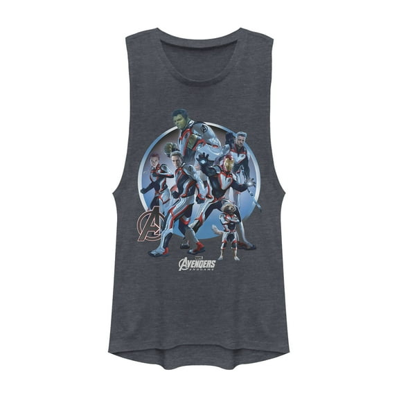 Junior's Marvel Avengers: Endgame Heroic Circle Festival Muscle Graphic Tee Denim Blue Heather Small