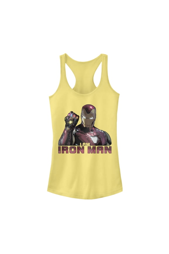 Junior's Marvel Avengers: Endgame I Am Iron Man Racerback Tank Top Banana Medium