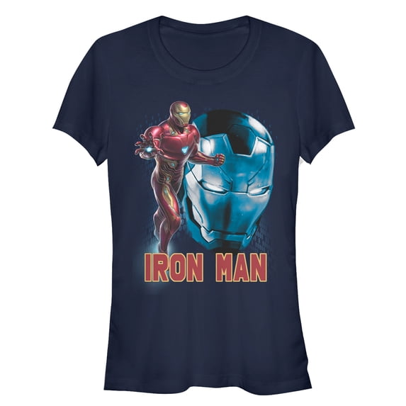 Junior's Marvel Avengers: Endgame Iron Man Helmet Graphic Tee Navy Blue Small