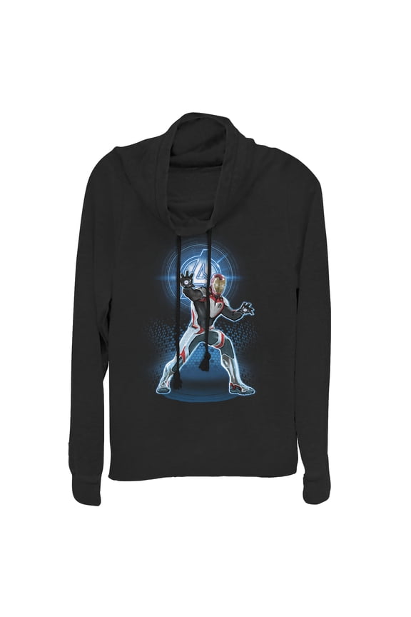 Junior's Marvel Avengers: Endgame Iron Man Quantum Ready Cowl Neck Sweatshirt Black 4X Large