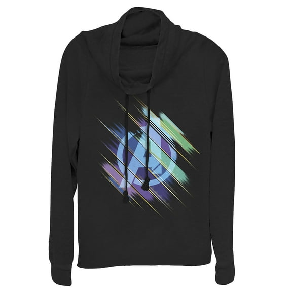Junior's Marvel Avengers: Endgame Logo Glitch Streaks  Cowl Neck Sweatshirt Black 2X Large
