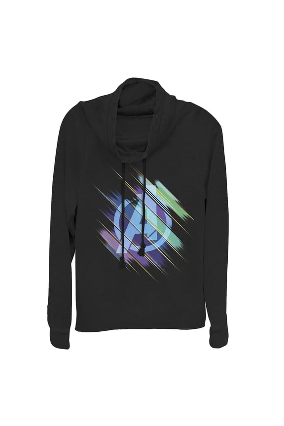 Junior's Marvel Avengers: Endgame Logo Glitch Streaks Cowl Neck Sweatshirt Black 2X Large