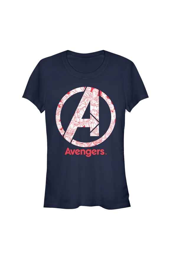 Junior's Marvel Avengers: Endgame Logo Line Art Graphic Tee Navy Blue Small