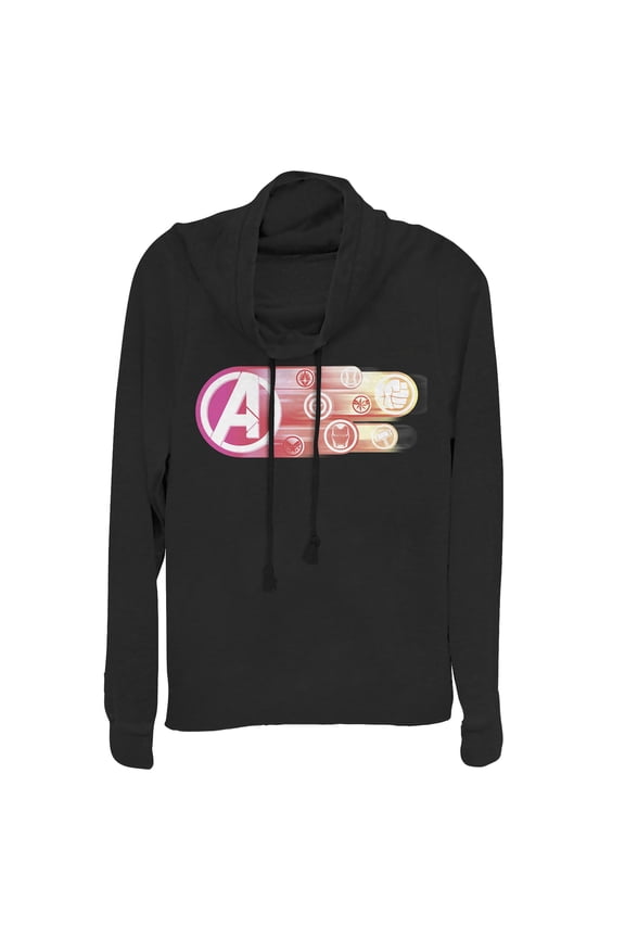 Junior's Marvel Avengers: Endgame Logo Swipe Button Cowl Neck Sweatshirt Black Small