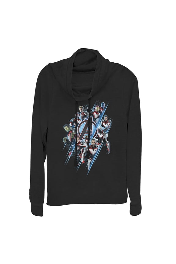 Junior's Marvel Avengers: Endgame Quantum Ready Streak  Cowl Neck Sweatshirt Black Small
