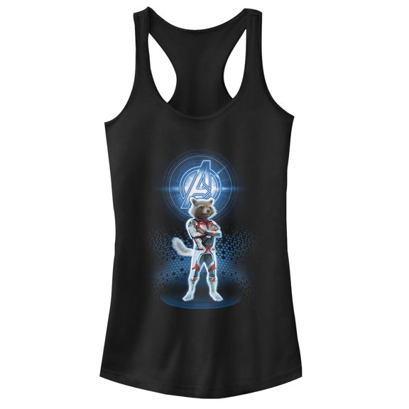 Junior's Marvel Avengers: Endgame Rocket Quantum Ready Racerback Tank Top Black Medium