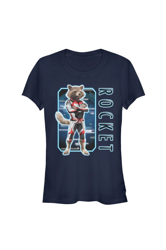Junior's Marvel Avengers: Endgame Rocket Tech Frame Graphic Tee Navy Blue Medium