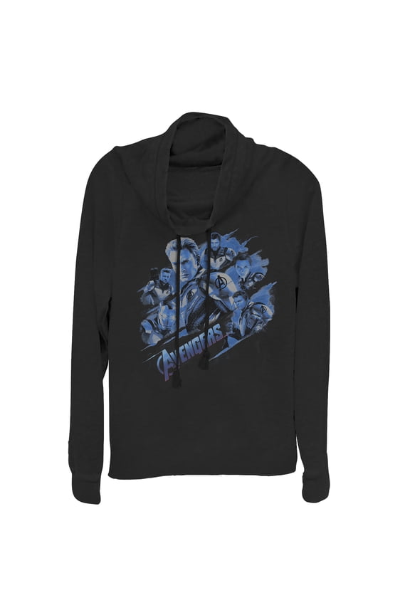 Junior's Marvel Avengers: Endgame Smokey Captain America  Cowl Neck Sweatshirt Black 2X Large