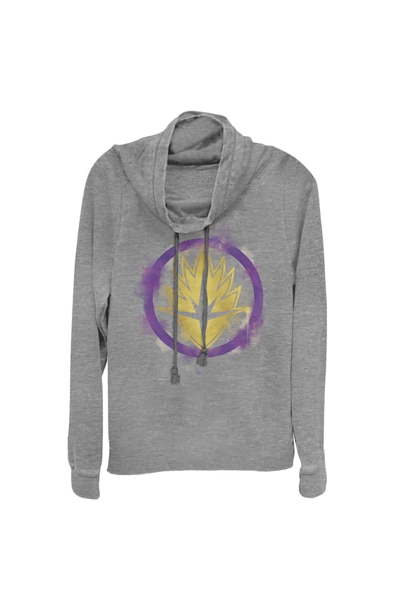 Junior's Marvel Avengers: Endgame Smudge Guardians of the Galaxy Cowl Neck Sweatshirt Gray Heather X Small