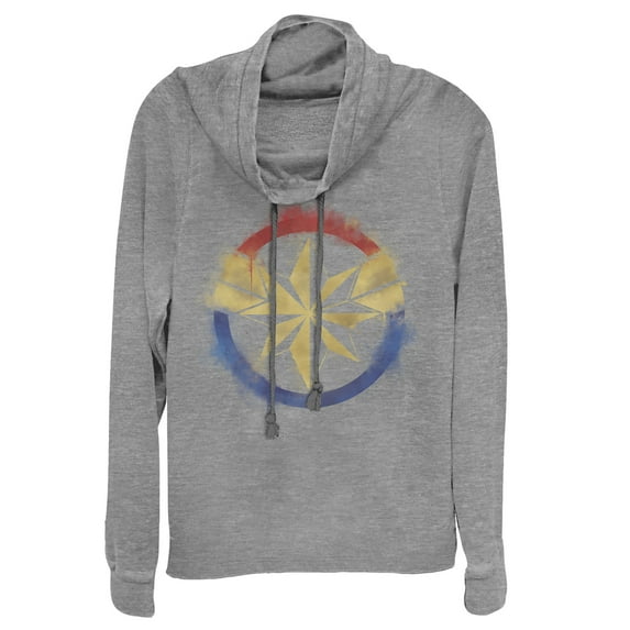 Junior's Marvel Avengers: Endgame Smudged Captain Marvel Cowl Neck Sweatshirt Gray Heather Large