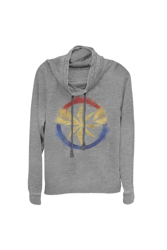 Junior's Marvel Avengers: Endgame Smudged Captain Marvel Cowl Neck Sweatshirt Gray Heather Medium