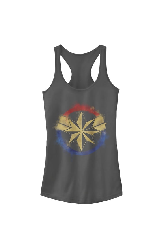 Junior's Marvel Avengers: Endgame Smudged Captain Marvel Racerback Tank Top Charcoal Small