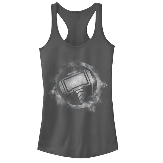 Junior's Marvel Avengers: Endgame Smudged Thor Racerback Tank Top Charcoal X Large
