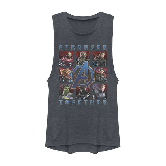 Junior's Marvel Avengers: Endgame Stronger Together  Festival Muscle Graphic Tee Denim Blue Heather Small