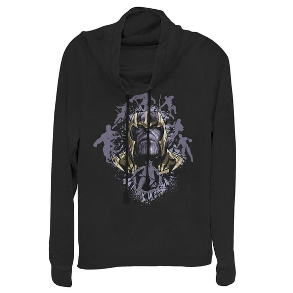 Junior's Marvel Avengers: Endgame Thanos Inkblot Frame  Cowl Neck Sweatshirt Black X Small