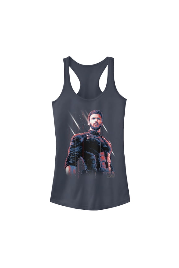 Junior's Marvel Avengers: Infinity War Captain America Streak Racerback Tank Top Indigo Medium