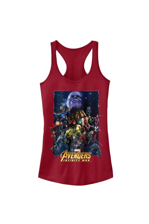 Junior's Marvel Avengers: Infinity War Character Collage Racerback Tank Top Scarlet Large