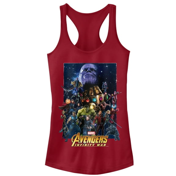 Junior's Marvel Avengers: Infinity War Character Collage Racerback Tank Top Scarlet Medium