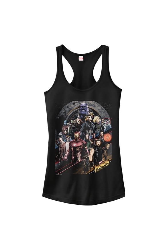Junior's Marvel Avengers: Infinity War Character Scene  Racerback Tank Top Black X Large