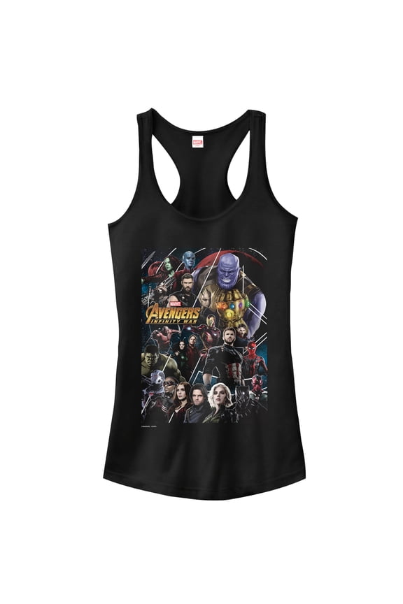 Junior's Marvel Avengers: Infinity War Character View  Racerback Tank Top Black 2X Large