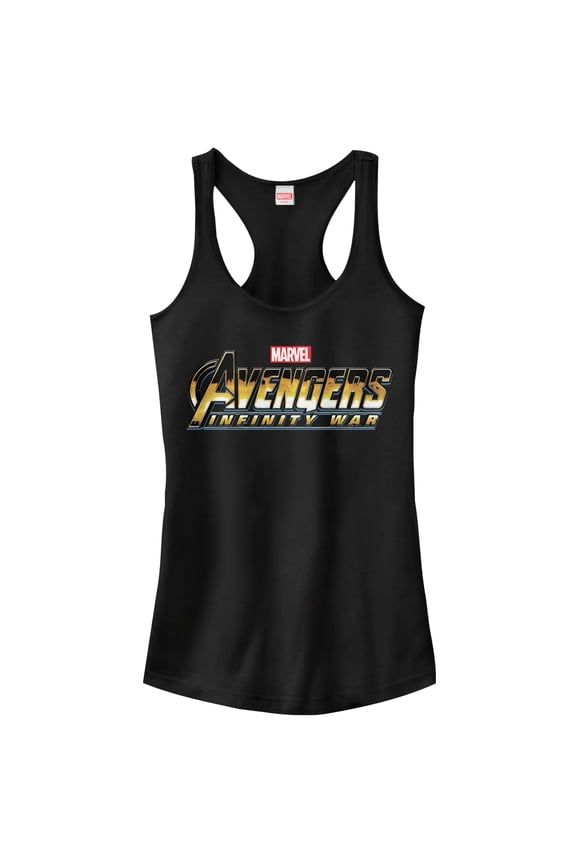 Junior's Marvel Avengers: Infinity War Classic Logo Racerback Tank Top Black Medium