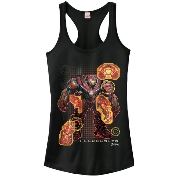 Junior's Marvel Avengers: Infinity War Hulkbuster Schematic Racerback Tank Top Black Large