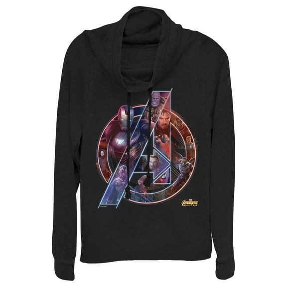 Junior's Marvel Avengers: Infinity War Logo  Cowl Neck Sweatshirt Black Medium