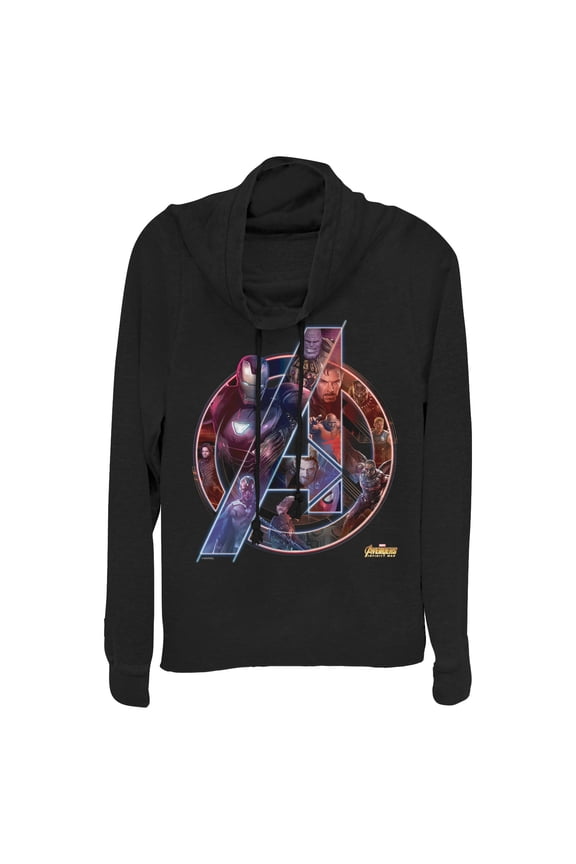 Junior's Marvel Avengers: Infinity War Logo Cowl Neck Sweatshirt Black X Small