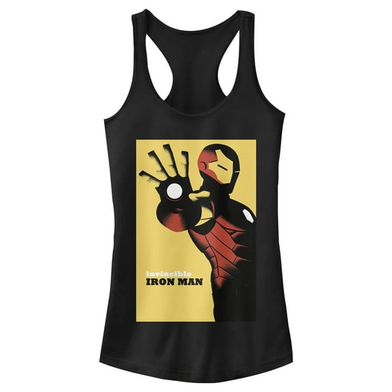 Junior's Marvel Avengers Iron Man Golden Invincible Racerback Tank Top Black Large