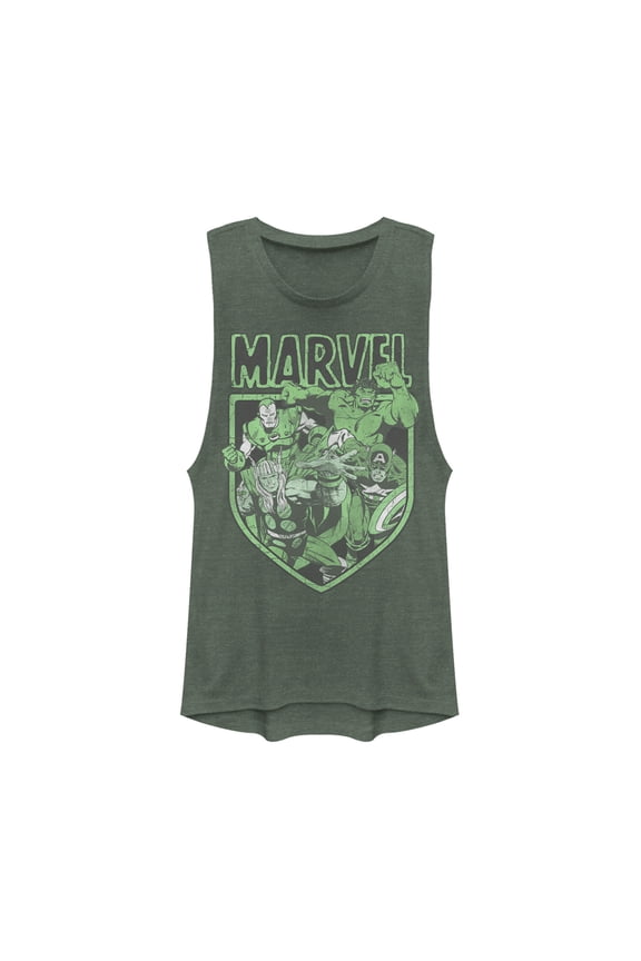 Junior's Marvel Avengers Shield  Festival Muscle Graphic Tee Pine Green Heather Large