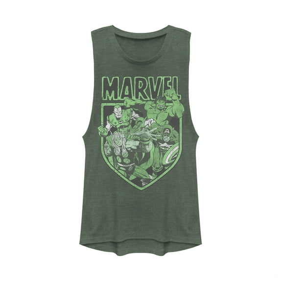 Junior's Marvel Avengers Shield Festival Muscle Graphic Tee Pine Green Heather X Small