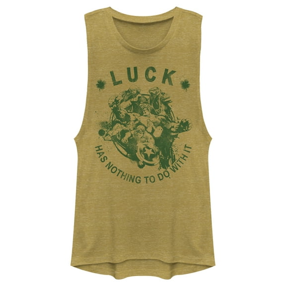 Junior's Marvel Avengers St. Patrick's Day Luck has Nothing to Do With It  Festival Muscle Graphic Tee Gold Heather Medium