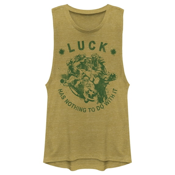 Junior's Marvel Avengers St. Patrick's Day Luck has Nothing to Do With It Festival Muscle Graphic Tee Gold Heather Large