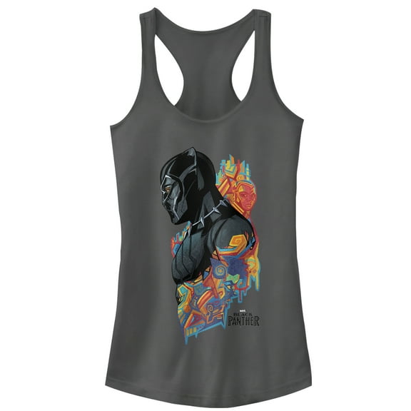 Junior's Marvel Black Panther 2018 Artistic Pattern Racerback Tank Top Charcoal Large