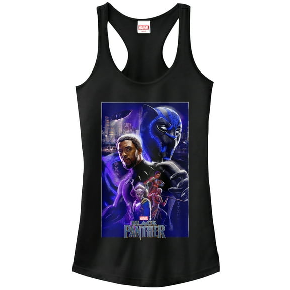 Junior's Marvel Black Panther 2018 Character Collage  Racerback Tank Top Black Small