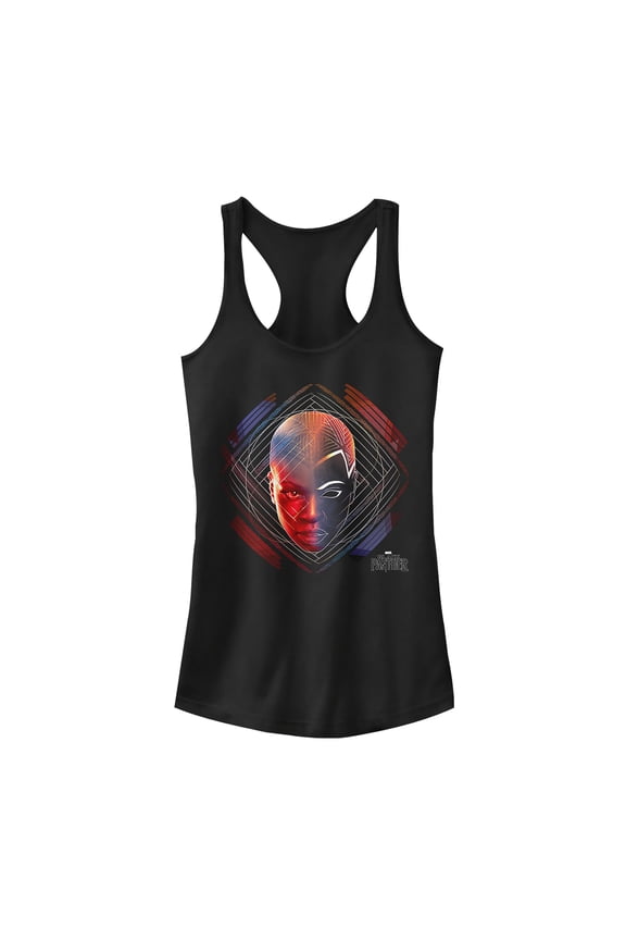 Junior's Marvel Black Panther 2018 Okoye Pattern Racerback Tank Top Black 2X Large