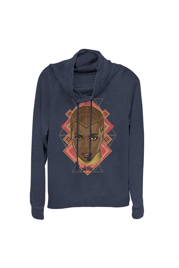 Junior's Marvel Black Panther 2018 Okoye Portrait  Cowl Neck Sweatshirt Navy Blue Small