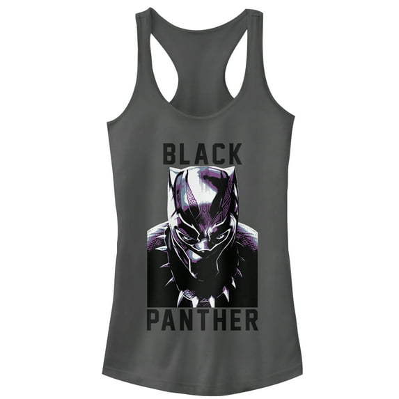Junior's Marvel Black Panther 2018 Portrait Racerback Tank Top Charcoal Medium